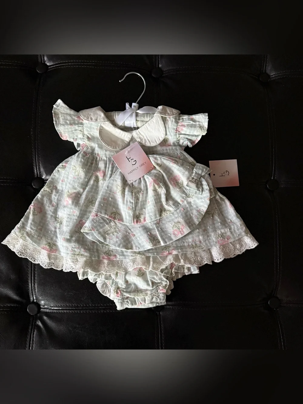 Happily Grey Baby Girl Floral Blue Gingham Dress